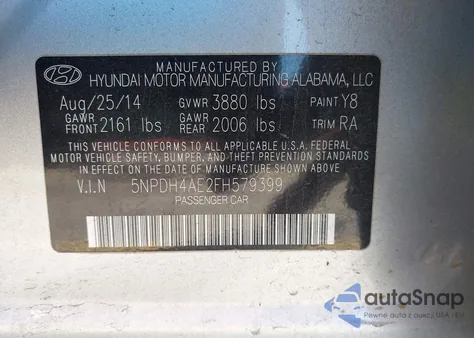 2015 Hyundai Elantra Se z USA, uszkodzony, nr VIN 5NPDH4AE2FH579399